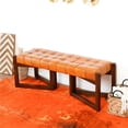 thumbnail image 4 of Pearland Mid-Century Modern Upholstered Leather Bench in Tan, 4 of 7