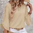 thumbnail image 6 of Timegard Womens Tops Ruffle Half Sleeve Crewneck Loose Comfy Tops Blouse Casual Summer Spring Solid Color, 6 of 7