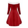 thumbnail image 3 of Christmas Dresses for Women Long Sleeve V Neck Furry Maxi Dress A-line Cocktail Holiday Party Flare Dress, 3 of 5