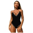 thumbnail image 3 of Huesdet Women's One-piece Swimsuits Deep V Neck Keyhole Cutout O Ring Textured Bathing Suit[Black,S], 3 of 9