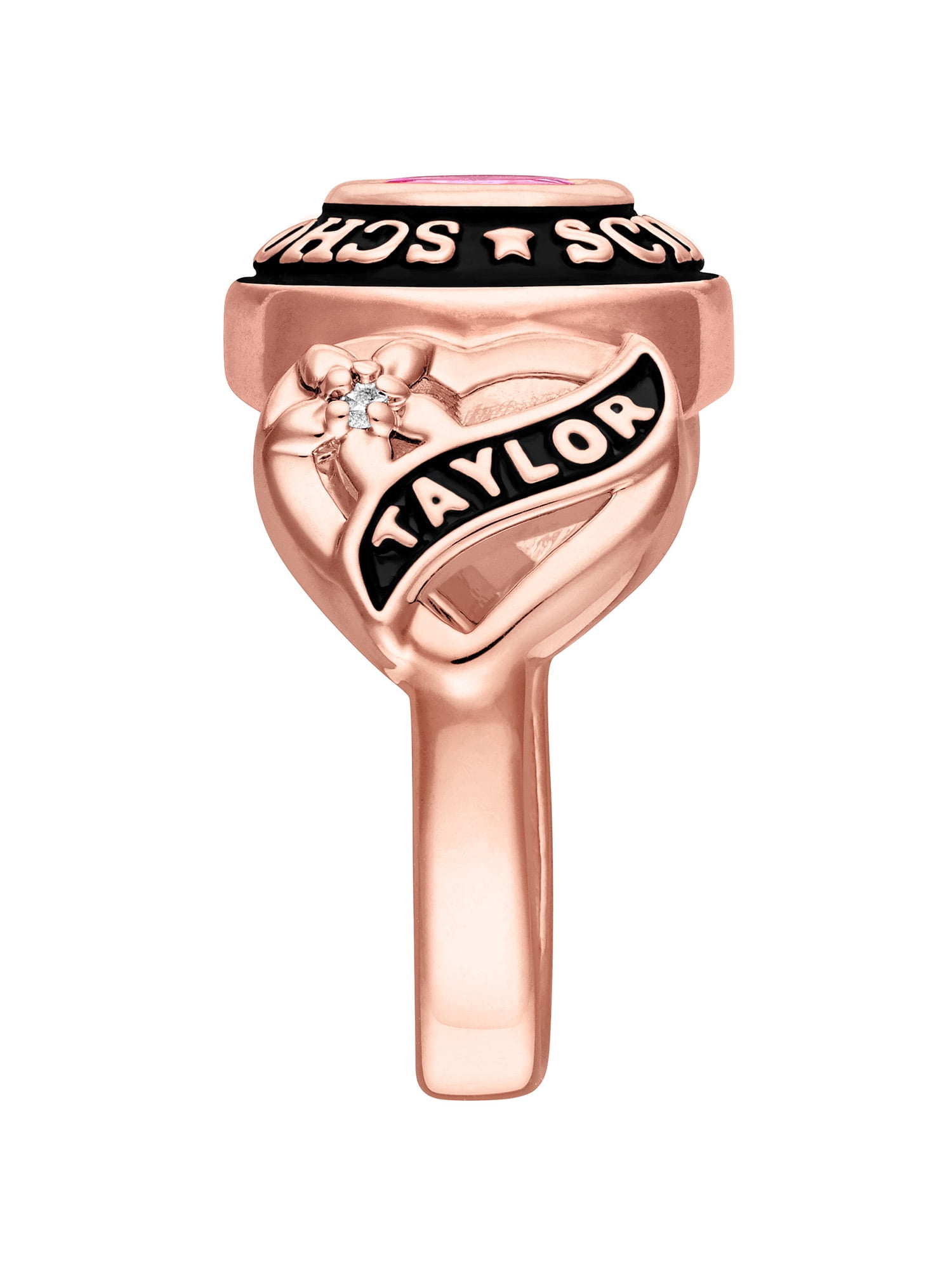 Order Now for 2025 Graduation, Freestyle Women's Rose Gold Celebrium Sweetheart Birthstone Class Ring with Diamond Accents