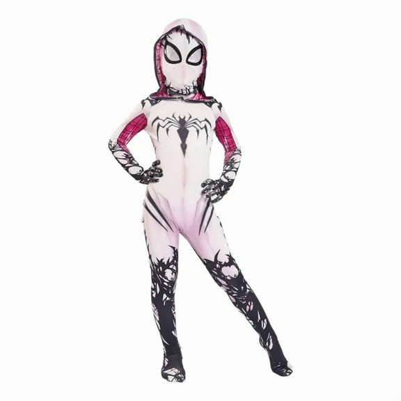 Litotal Kids Girls Spider Gwen Clothes,Superhero Cosplay Jumpsuit Dress for Kids Halloween Party