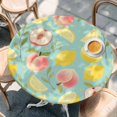 thumbnail image 4 of Summer Fruit Round Tablecloth 36-44 Inch Round Fitted Table Cloth with Elastic Edge, Spring Botanical Lemon Peach Green Waterproof Table Cover Protector for Outdoor Picnic Party Dining, 4 of 9