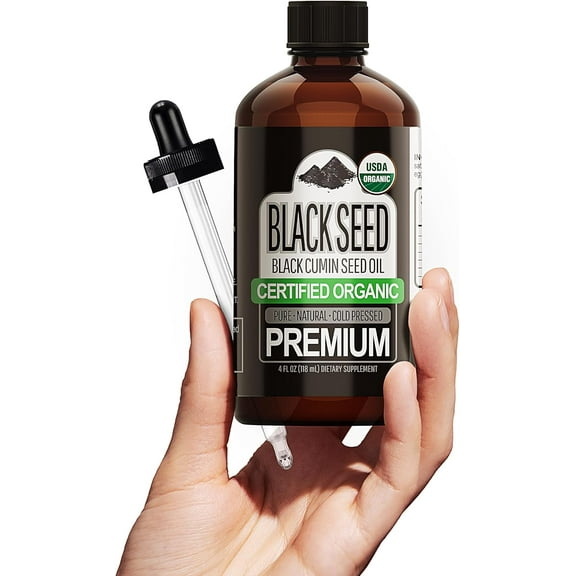 Sun Essential Oils – 4 oz Organic Black Seed Oil, Cold Pressed & Unrefined with Dropper – 100% Pure Organic Blackseed Oil for Skin, Hair, Scalp & DIY Beauty Care