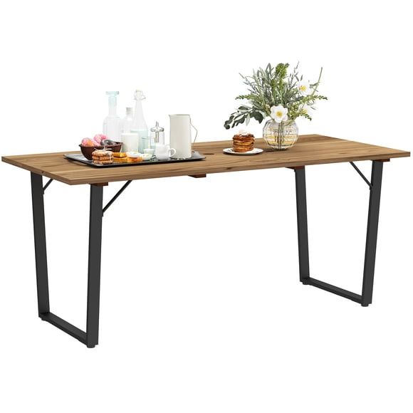 Outsunny Wooden Outdoor Dining Table for 6 with 2" Umbrella Hole, Brown