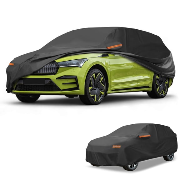 Unique Bargains Car Cover Waterproof All Weather Automotive Outdoor Anti-UV Full Exterior Cover for Skoda Enyaq 190T-PU Black with Reflective Strips