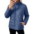 thumbnail image 2 of Chiccall Womens Quilted Puffer Jacket Full Zip Long Sleeve Winter Cotton Padded Coat Lightweight Warm Outerwear Blue 3XL, 2 of 9