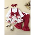 thumbnail image 2 of Bagilaanoe 3pcs Toddler Baby Girl Long Pants Set Long/Short Sleeve A Line Dress Tops + Flare Trousers + Headband 6M 9M 12M 18M 24M 3T Kids Casual Outfits, 2 of 9