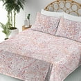 thumbnail image 3 of Ambesonne Floral Fitted & Flat Sheet with Shams 4 Pcs Set, Minimal Leaves Branches Dots, Calking, Pink Burnt Sienna and Blue, 3 of 5