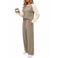 thumbnail image 3 of MOSHU Two Piece Sets for Women Casual Fall Travel Vacation Outfits Color Block Long Sleeve Tops and Drawstring Wide Leg Pants with Pokets Lounge Sets, 3 of 10