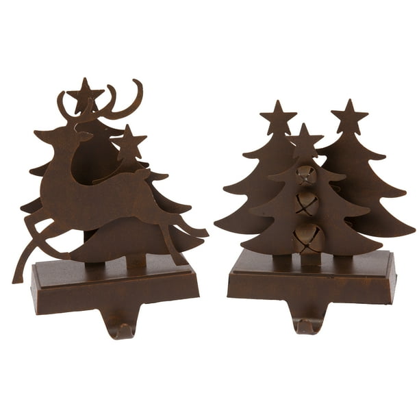 Brown, Metal, Traditional, 3Dimensional Stocking Holders