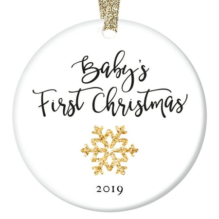 Baby's First Christmas Ornament 2019, Gender Neutral Snowflake Porcelain Ceramic Ornament, 3