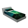 thumbnail image 2 of Ambesonne Landscape Fitted Sheet & Pillow Sham Set, Wooden Bridge Solar, Twinxl, Fern Green Dark Blue, 2 of 2