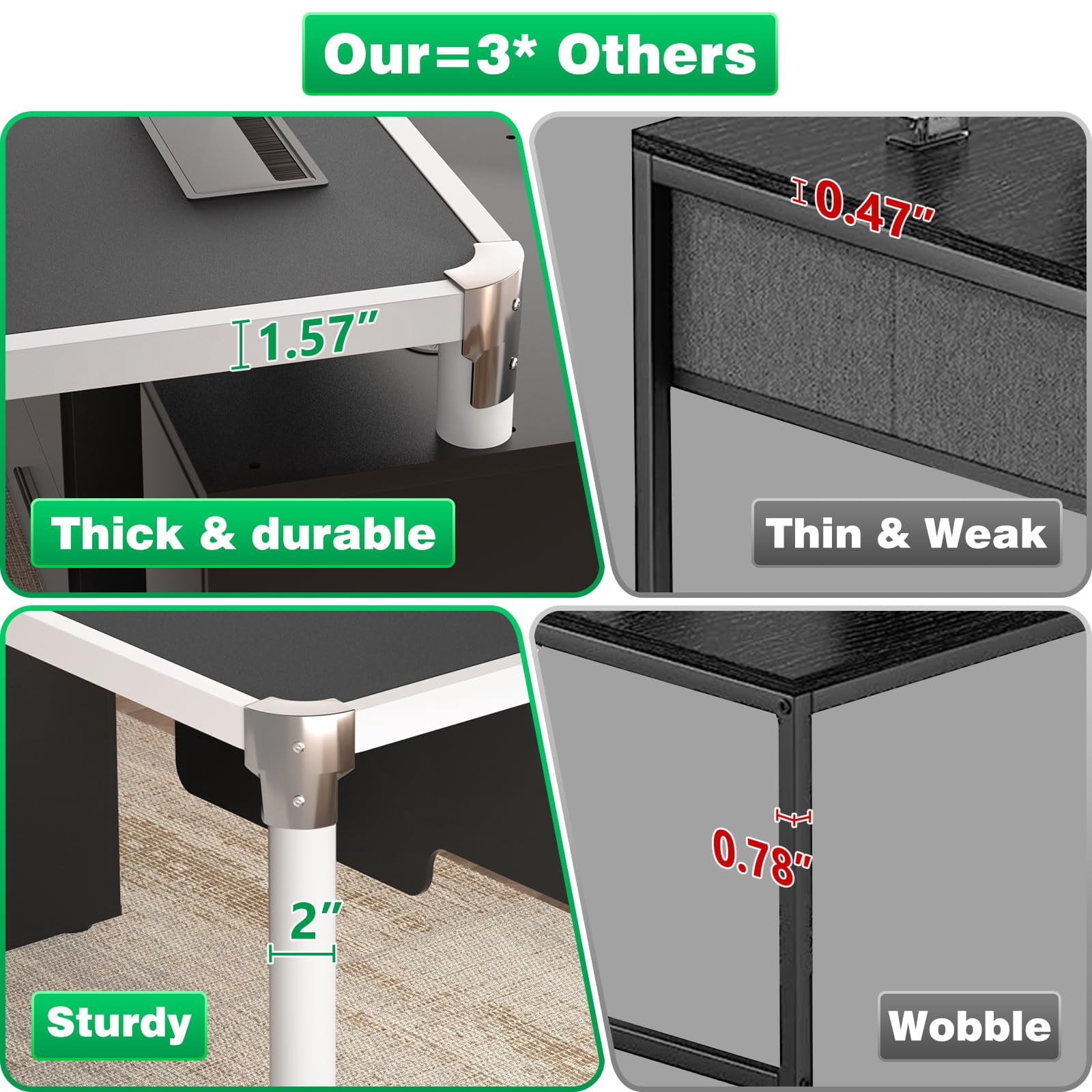 Homieasy L Shaped Desk with File Cabinet and Power Strip, Reversible Corner Office Desk with LED Lights, Large L-Shaped Computer Desk with Drawers for Home Office, Soft Cushion, Black