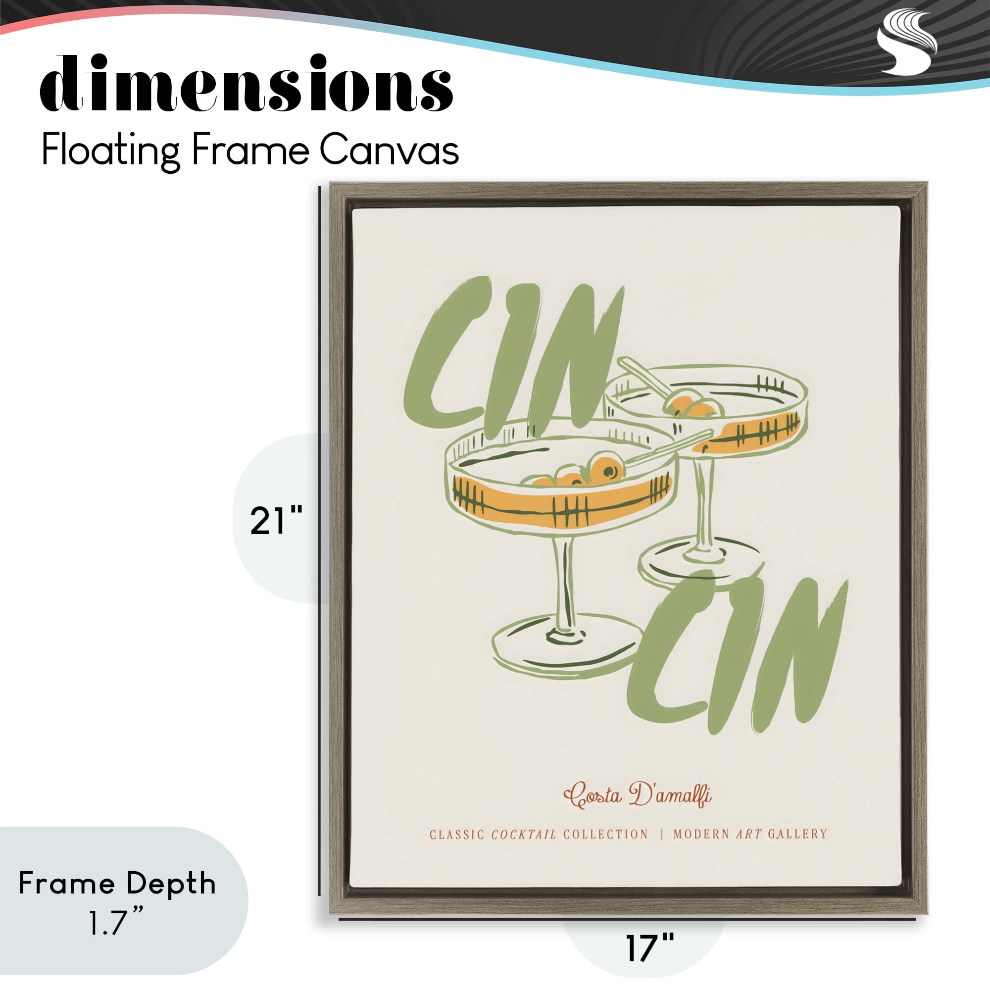 Stupell Industries Cin Cin Amalfi Cocktail Brown Framed Floater Canvas Wall Art, design by The Prints Vibe