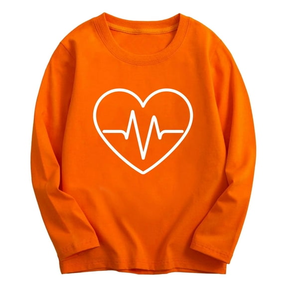 ibiyuan Boys T Shirts Size 7 Boys Graphic Long Sleeve T-Shirt with Unique Heartbeat Pattern Design for Casual Comfort,Orange