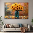 thumbnail image 6 of Mudket Autumn Sunflower in Teal Vase Canvas Wall Art, Floral Wall Decor, Framed Ready to Hang Botanical Artwork for Living Room Kitchen Farmhouse - 12"L x 8"W, 6 of 10