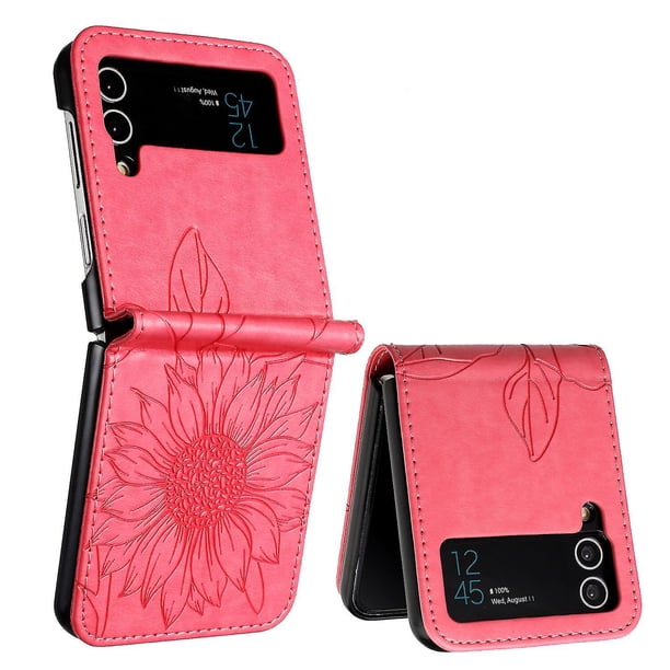 Funda tipo cartera con girasoles grabados para Samsung Z Flip 3: elegante, multifuncional y con protección total.