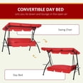 thumbnail image 3 of Chaise Balançoire de Patio Extérieure à 3 Places, Lit de Jour Convertible 2-en-1 avec Auvent Réglable, Cadre en Acier et Coussins Rouges, Grand Berceuse à Glissière de 82,7 Pouces L pour Véranda, Jardin, au Bord de la Piscine et Cour Arrière, 3 of 7