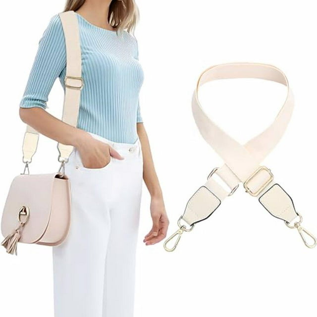 ZheElen Fine Stitching Shoulder Bag Strap No Loose Thread No Shedding Simple Bag Belt Beige+White