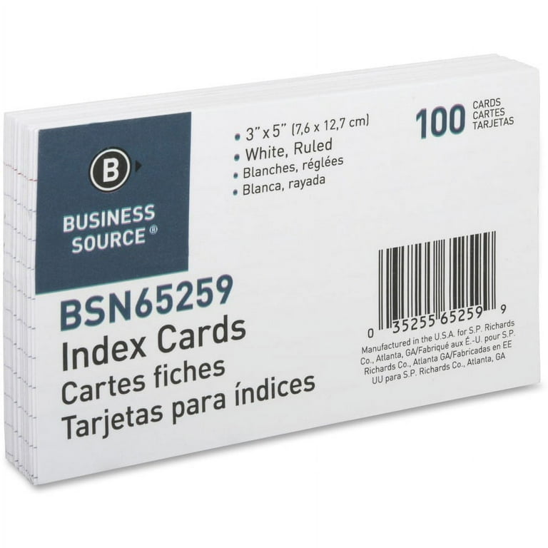 Business Source Ruled Index Cards - Front Ruling Surface - Ruled - 72 lb Basis Weight - 5 Business Source Ruled Index Cards - Front Ruling Surface - Ruled - 72 lb Basis Weight - 5
