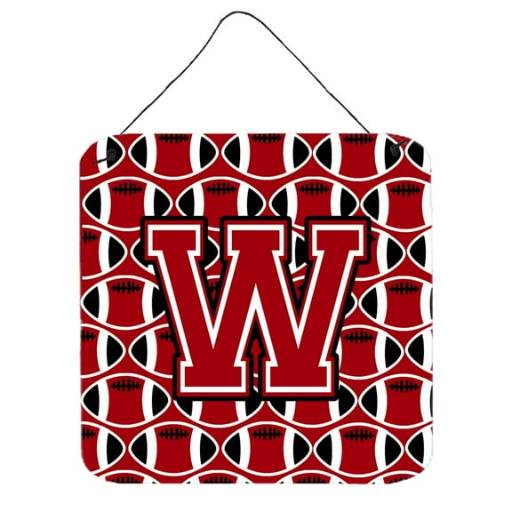 Letter W Football Red Black and White Wall or Door Hanging Prints