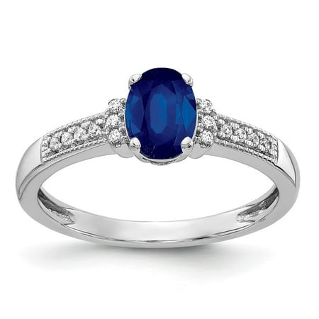 Auriga Fine Jewelry 10K White Gold Polished Oval Cr. Blue Sapphire and Diamond Ring for Women Size 7