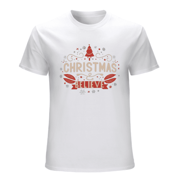 Christmas Believe T-Shirt Men's Holiday Spirit Festive Tee Gift