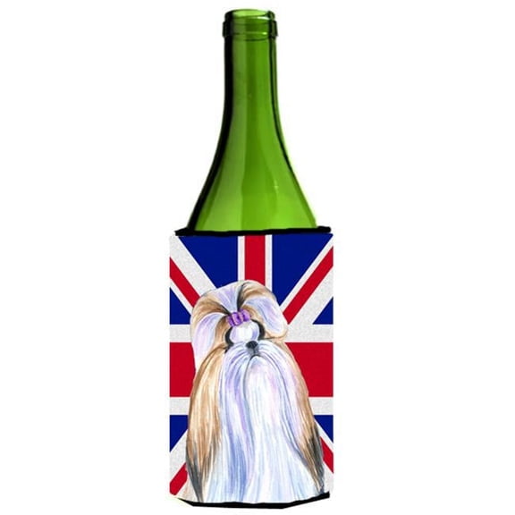 Shih Tzu With English Union Jack British Flag Wine bottle sleeve Hugger - 24 Oz.