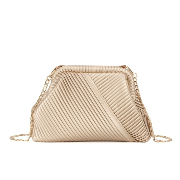 Striped Clutch Purse for Women Ruched Leather Evening Bag Small Handbag Purse Cloud Dumpling Bag with Chain