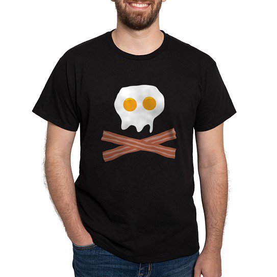CafePress - Eggs Bacon Skull Dark T Shirt - Men's Classic Cotton T-Shirts