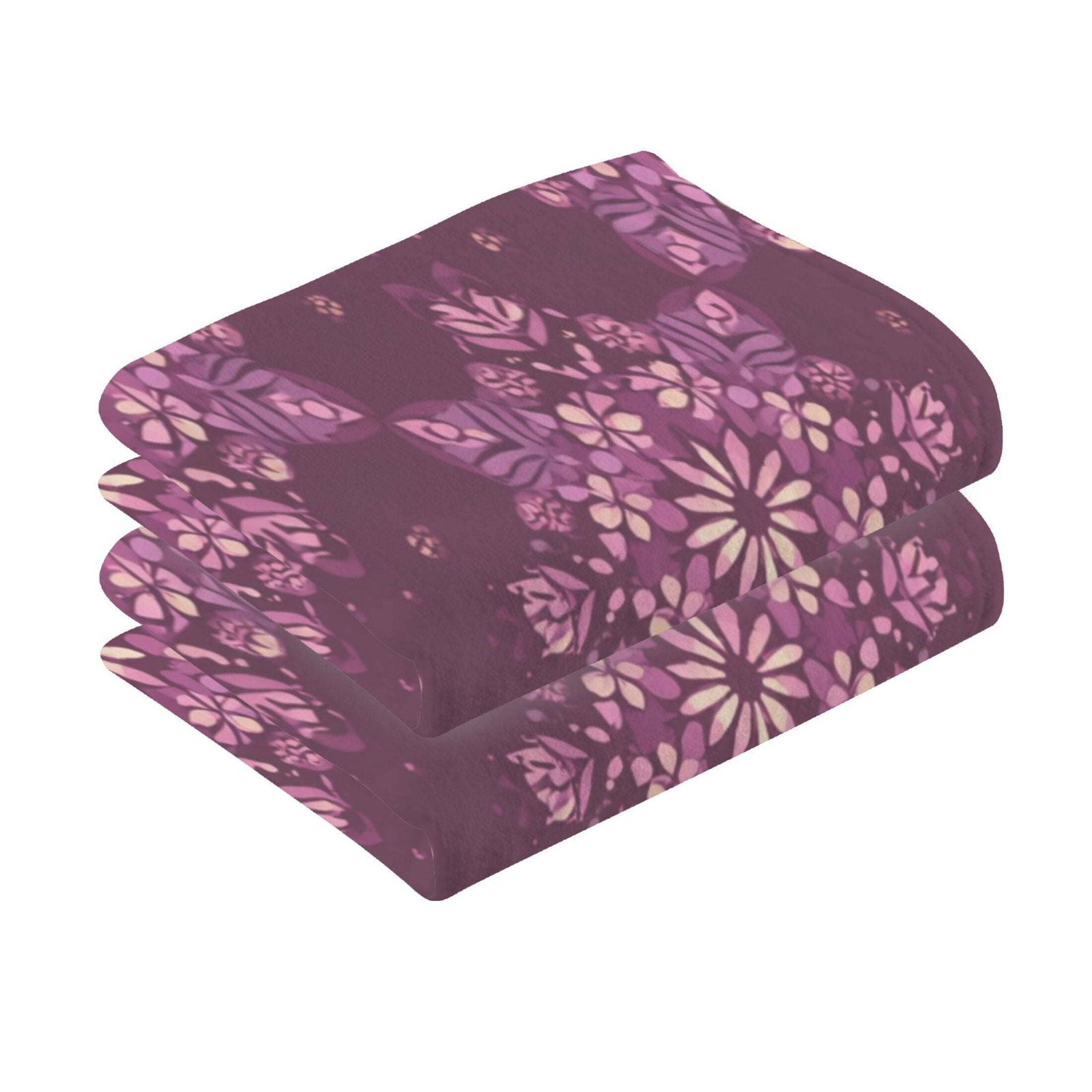 2 Pieces of Cotton Towel Face Towel Set Hand Towel Bath Towel Cotton Bath Towel Sets Plum Purple Geometric Blooms