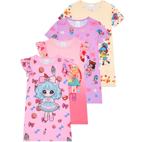 ATAIKU 3-12Y Toddler Girls Nightgowns Summer Soft Cute Cartoon Print Pajama Sleep Dress for Kids Nightshirt Nightie 1 Piece