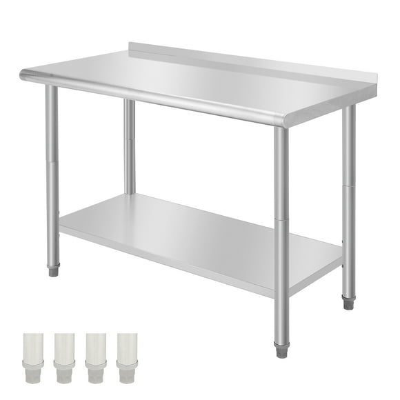 GarveeTech Kitchen Work Table 48 x 24 Inches, Commercial Stainless Steel Prep Table with Undershelf and Backsplash, Outdoor Processing Utility Table for Restaurant, Home and Hotel