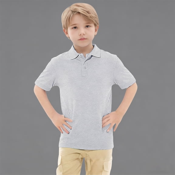 Youth Polo Shirts for Boys Short Sleeves Grey Button down Shirt Boys Casual Tops Classic Button Up Shirt Boys 12-13 Years