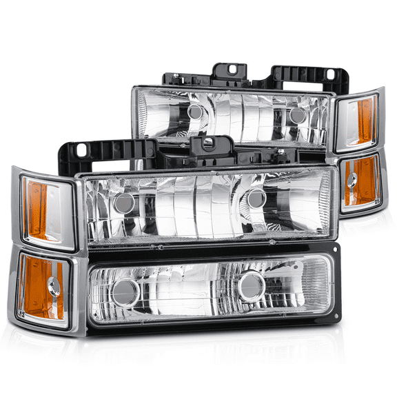 Magshion Left & Right Headlights Assembly for 1994-1999 Chevrolet C1500/K1500, 1994-1999 Chevrolet C1500/C2500/K1500/K2500 Suburban, Chrome Housing Clear Lens Amber Corner