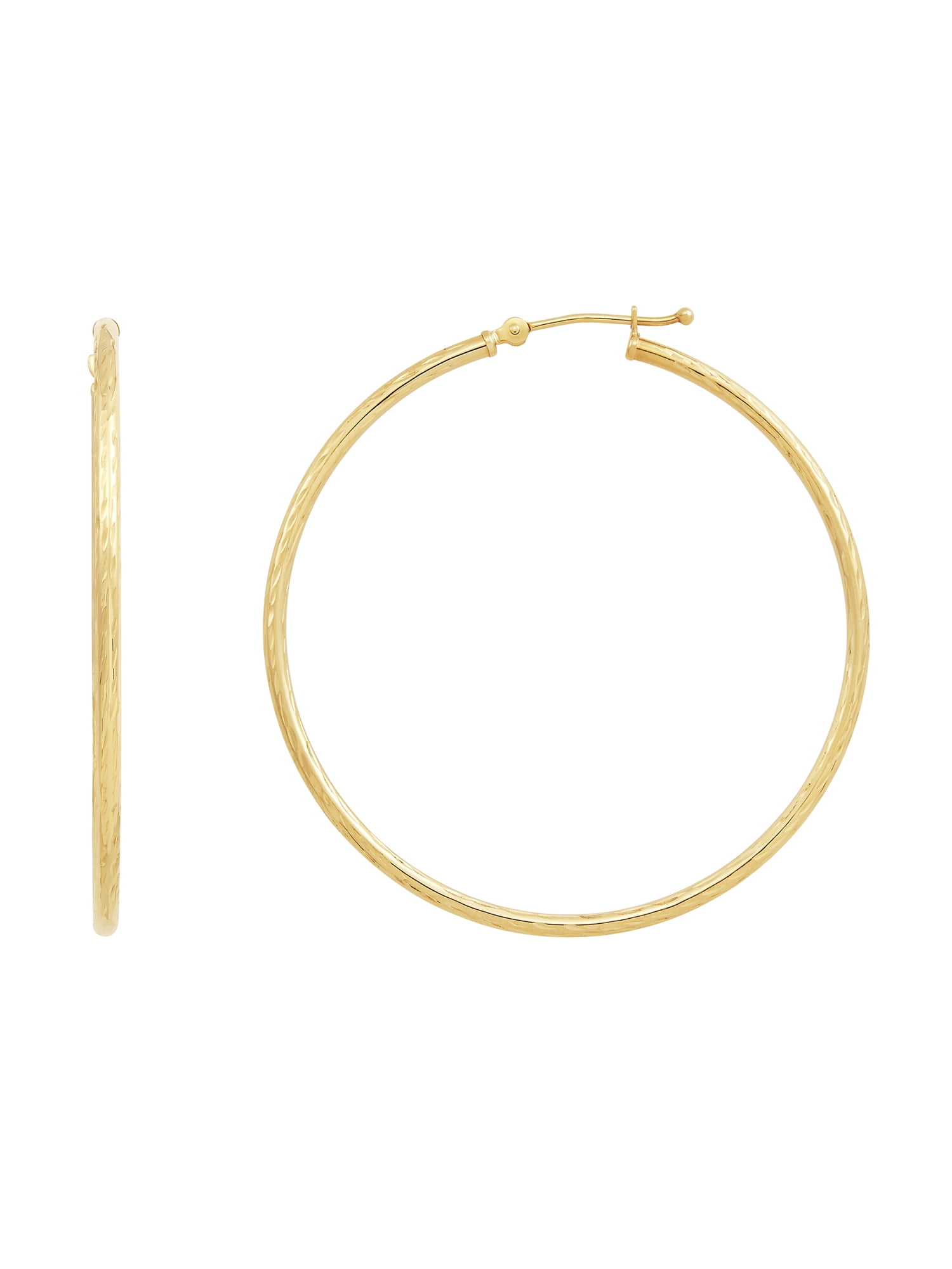 FB Jewels 10K Yellow Gold Diamond-cut 3x20mm Hollow Tube Hoop Earrings 