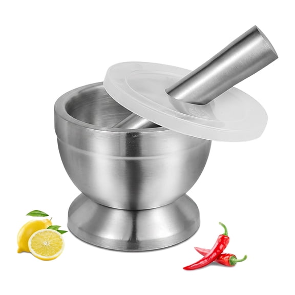 Stainless Steel Mortar and Pestle Set with Non-Slip Base, Herb and Spice Grinder, Pill Crusher, Pesto Maker, Easy-Clean Kitchen Tool