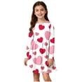 thumbnail image 2 of Girls Pink Heart Print Dress - Long Sleeve A-Line Fit, Stretchy Soft 95% Polyester Fabric, Casual Valentine's Day Outfit for Kids 4-14 Years,Size 9-10 T, 2 of 7