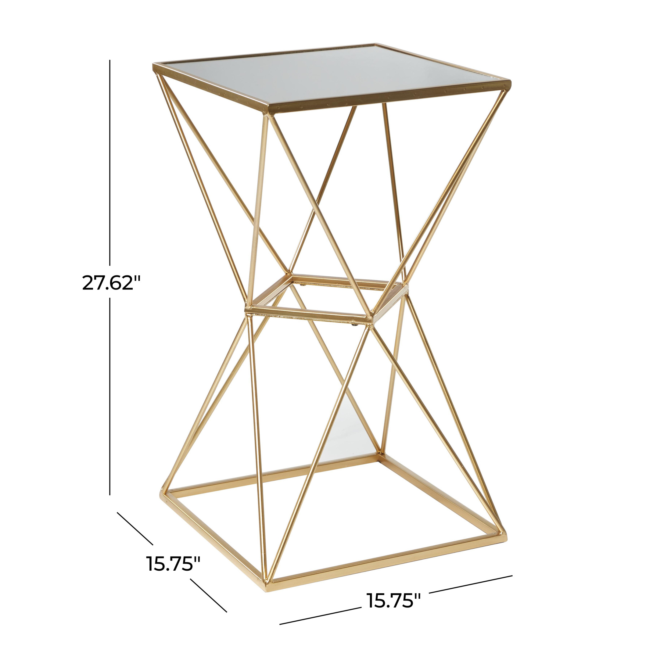 DecMode 16" x 28" Gold Metal Geometric Accent Table with Mirrored Glass Top, 1-Piece
