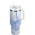 thumbnail image 1 of Gobelet de 40 oz avec Poignée, Couvercle et Paille, Gobelet d'Eau Isolé, Tasse d'Eau en Acier Inoxydable, Tasse Bouteille Réutilisable, Compatible avec Porte-Gobelet, Bleu Cyan Marbre, 1 of 6