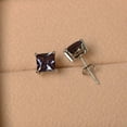 thumbnail image 2 of Alexandrite earrings, stud earrings, princess cut, sterling silver,color changing gemstone,dainty earrings, 2 of 3
