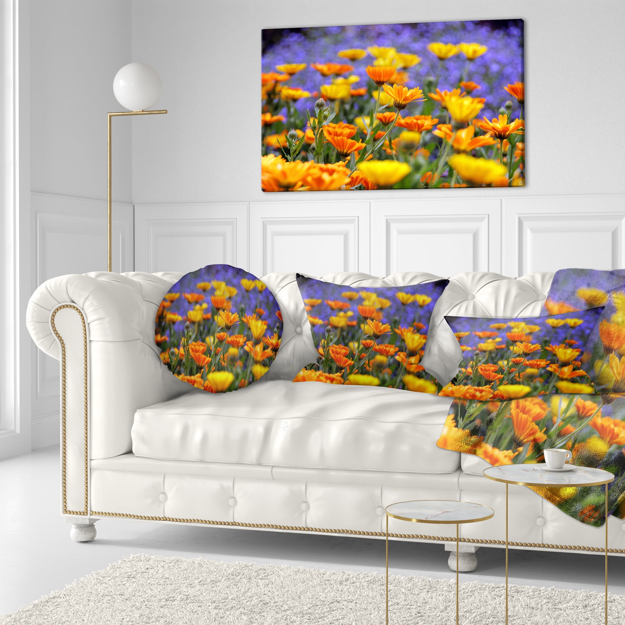 Designart 12" x 20" Orange Floral Polyester Throw Pillow