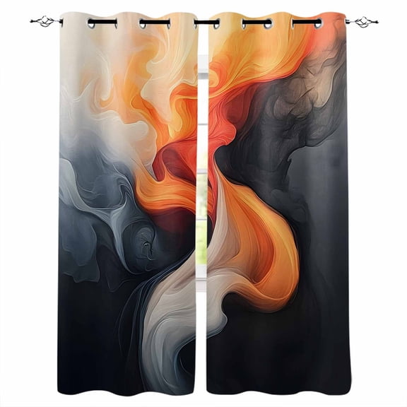 Burnt Orange Grey Modern Art Blackout Curtains for Bedroom/Living Room, Thermal Insulated Kitchen Curtains, Abstract Art Grommet Darkening Window Treatment Drapes 52"x84"x2