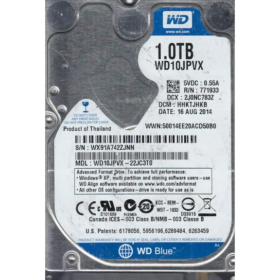 WD10JPVX-22JC3T0, DCM HHKTJHKB, Western Digital 1TB SATA 2.5 Hard Drive