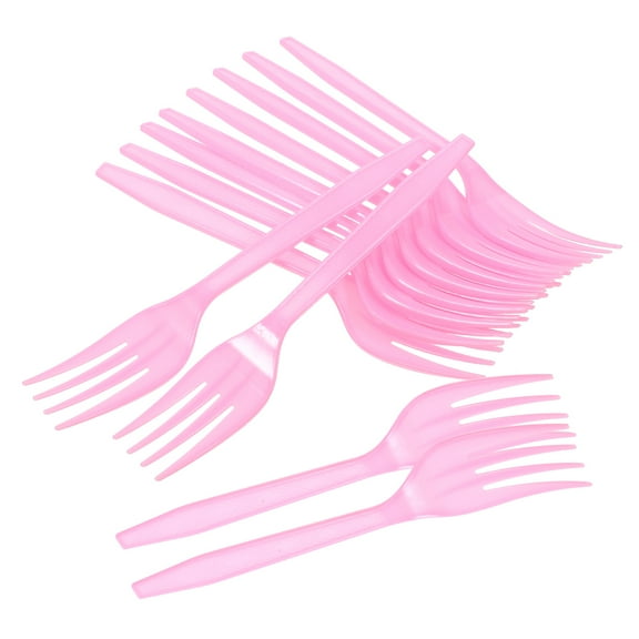 20 Pcs Disposable Tableware Forks and Spoons Serving Utensils Pink