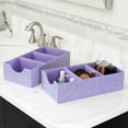 thumbnail image 3 of Household Essentials 3-Compartment Drawer Organizers, Pack of 2, Sturdy Chipboard Base with Soft Polyester Linen Covering, Fashionable Organization Solution, 3” H x 6” W x 12” D, Iris, 3 of 9