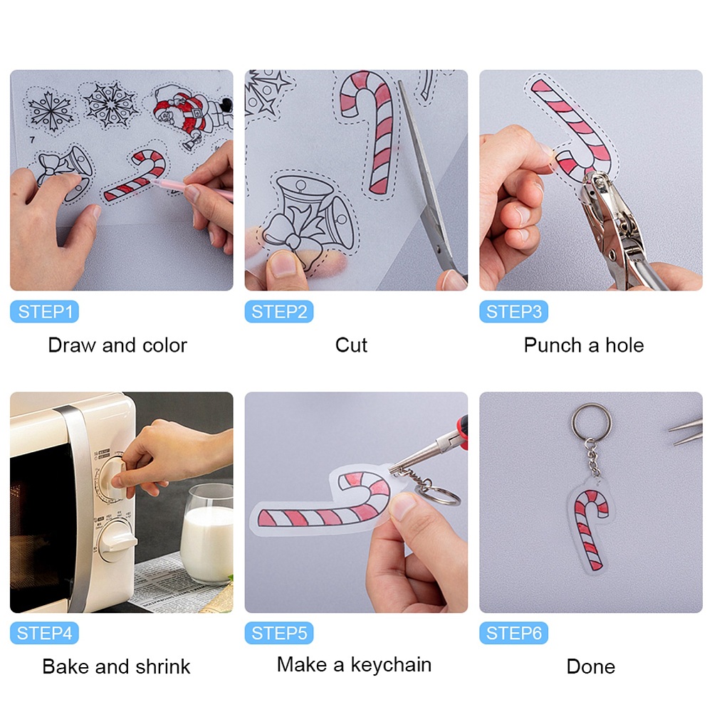 DIY Jewelry Kit with Heat Shrink Sheets Film Alloy Handheld Puncher Stainless Steel Tweezers Iron Split Key Rings Mobile Straps Platinum & Stainless Steel color 29x20x0.2cm