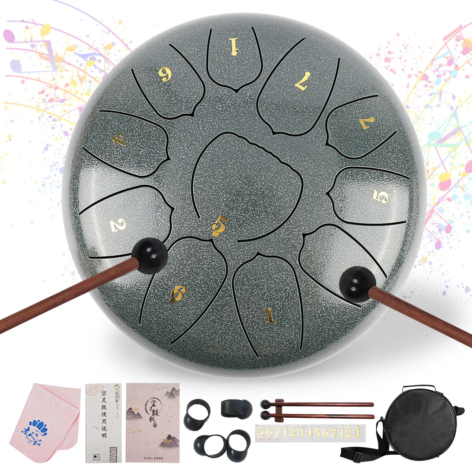 11-Note 10-inch Rain Drum for Garden & Outdoor - Steel Hand Drum for Sound Healing, Musical Education, Entertainment, Meditation & Yoga Gifts