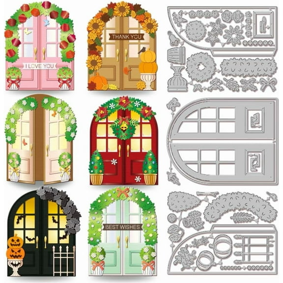 Holiday Doors Cutting Dies for Card Making Thanksgiving Day Christmas Door Cut Die for DIY Scrapbooking Journal Embossing Paper Craft Decor